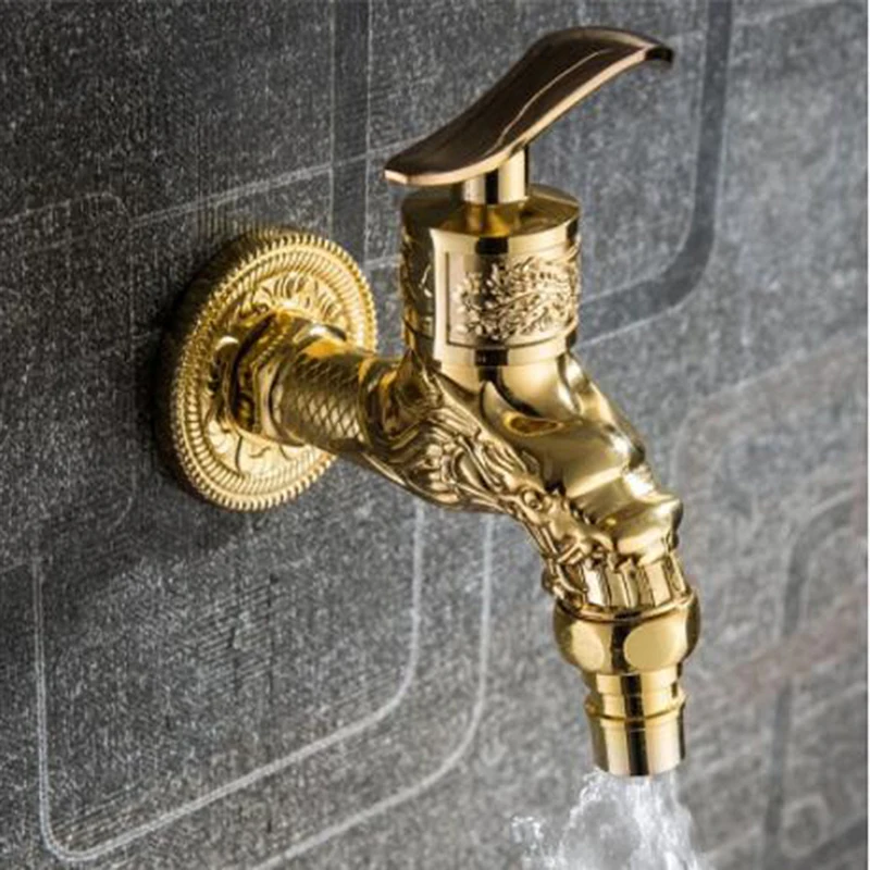 Carved Wall Bottle Tap Bibcock Zinc Alloy Retro Tap Decorative Outdoor Garden Faucet Washing Machine Mop Tap