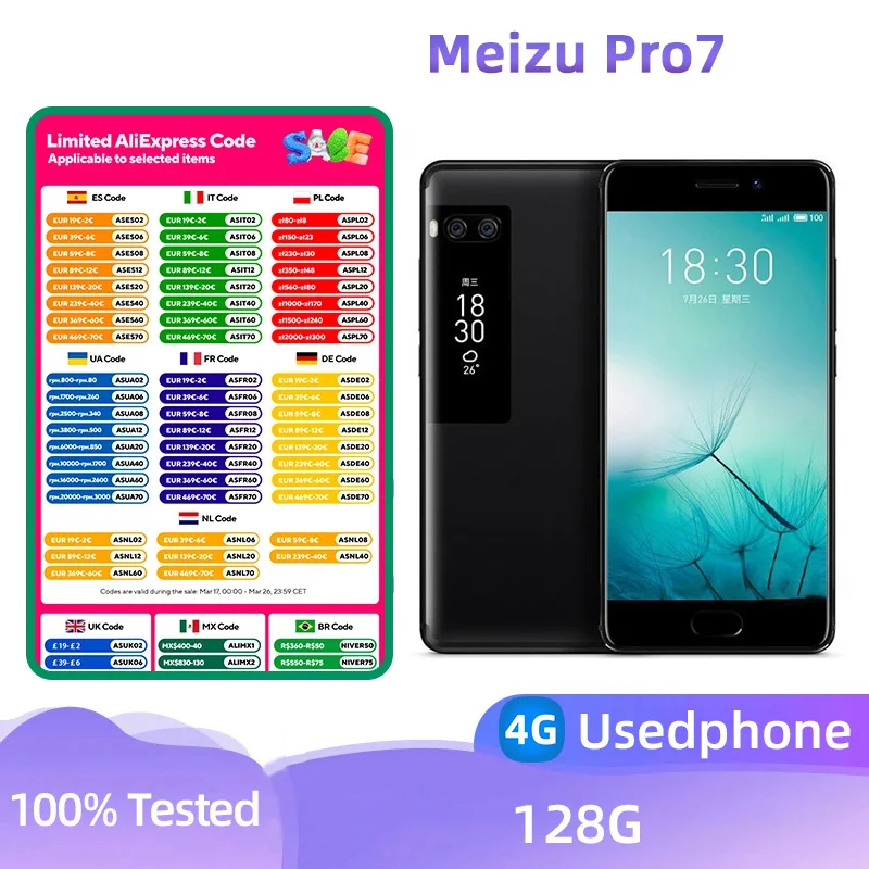 Meizu Pro7 4g Screen 5.2-inches CPU Helio P25 Smartphone 12MP+16MP Camera 3000mAh Battery Original Used Phone