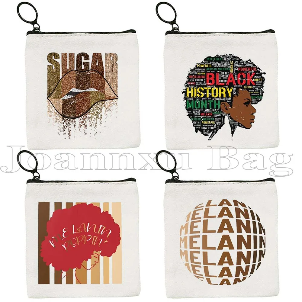 

Melanin Poppin Black Queen Afro Woman Girls Magic African American Gifts Canvas Coin Purse Key Storage Card Bag Wallet Pouch