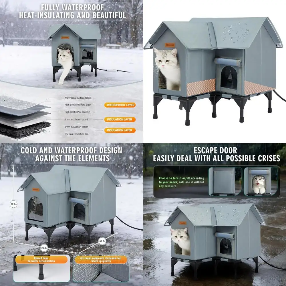 

Grey Large Weatherproof Insulated Outdoor Heated Cat Shelter