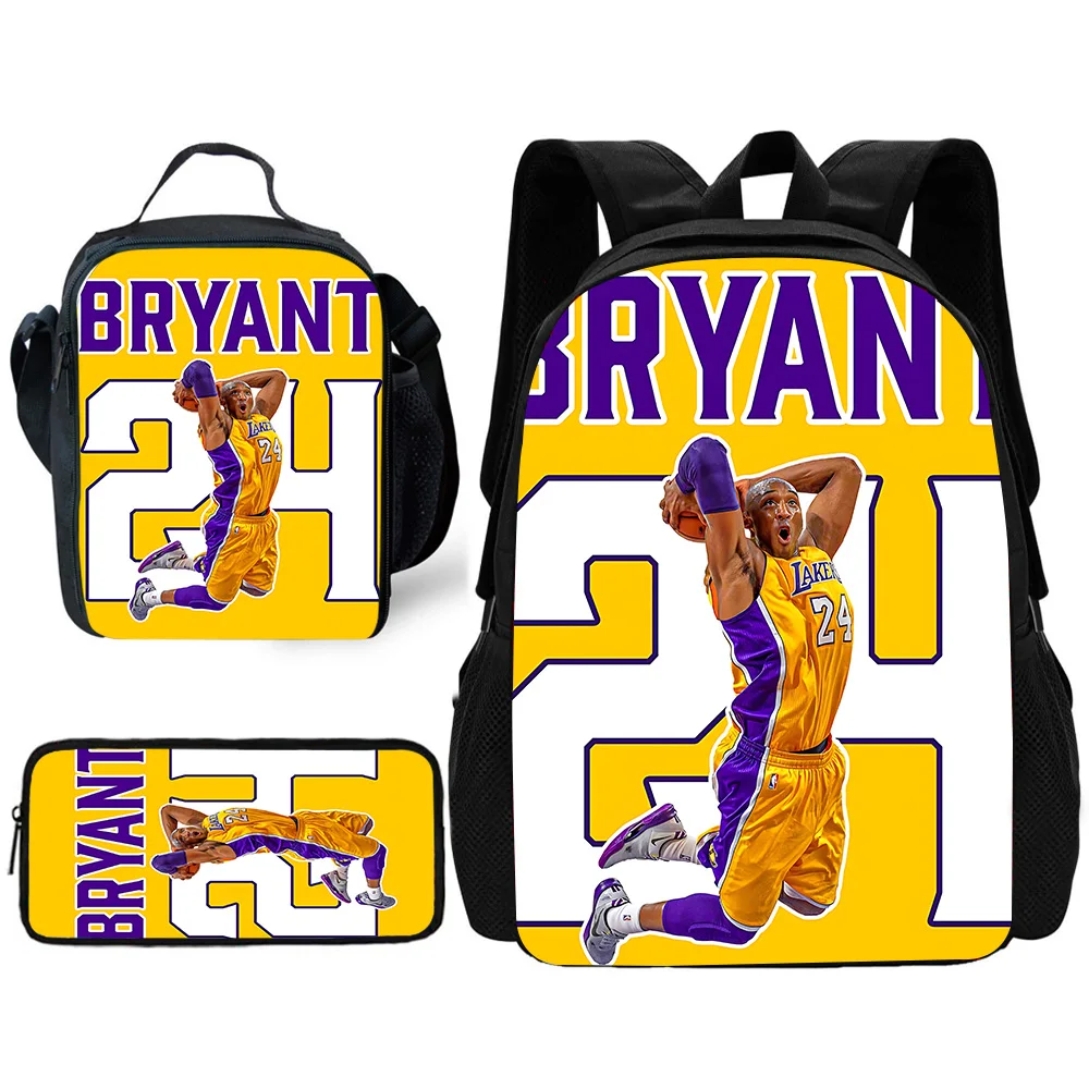 Child School Sports Basketball K-KobeS BryantS Backpack with Lunch Bags ,Pencil Bags ,School Bags for Boys Girls Best Gift