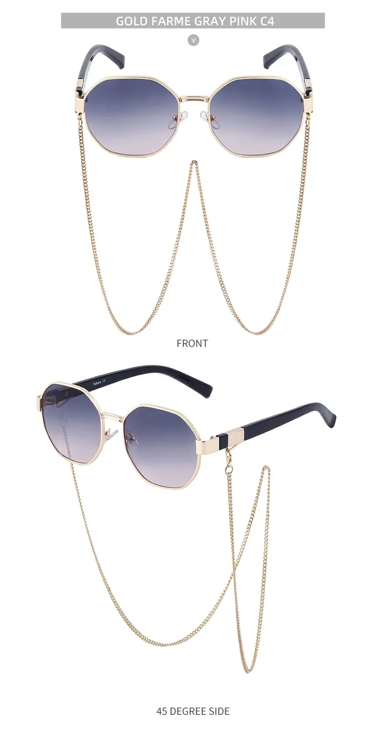 Achteck Vintage Sonnenbrille Frauen mit Kette Luxusmarke sexy quadratische Sonnenbrille für Damen Punk Brillen Sonnenbrillen uv400 – Detail 16