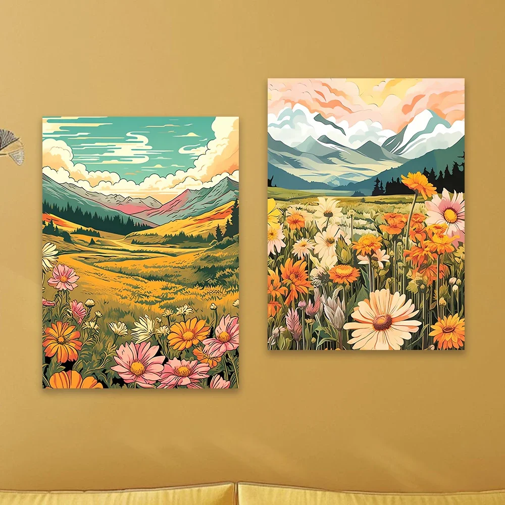 1pc frameless Canvas Painting Red Desert Landscape Print Field of Wildflowers Travel Poster Nature Floral Saguaro Canvas Paintin
