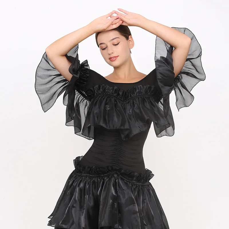 Hauts de danse latine modernes pour femmes, vêtements de salle de bal, Costume de scène, vêtements de Salsa à manches courtes, tenue de Tango DL9580