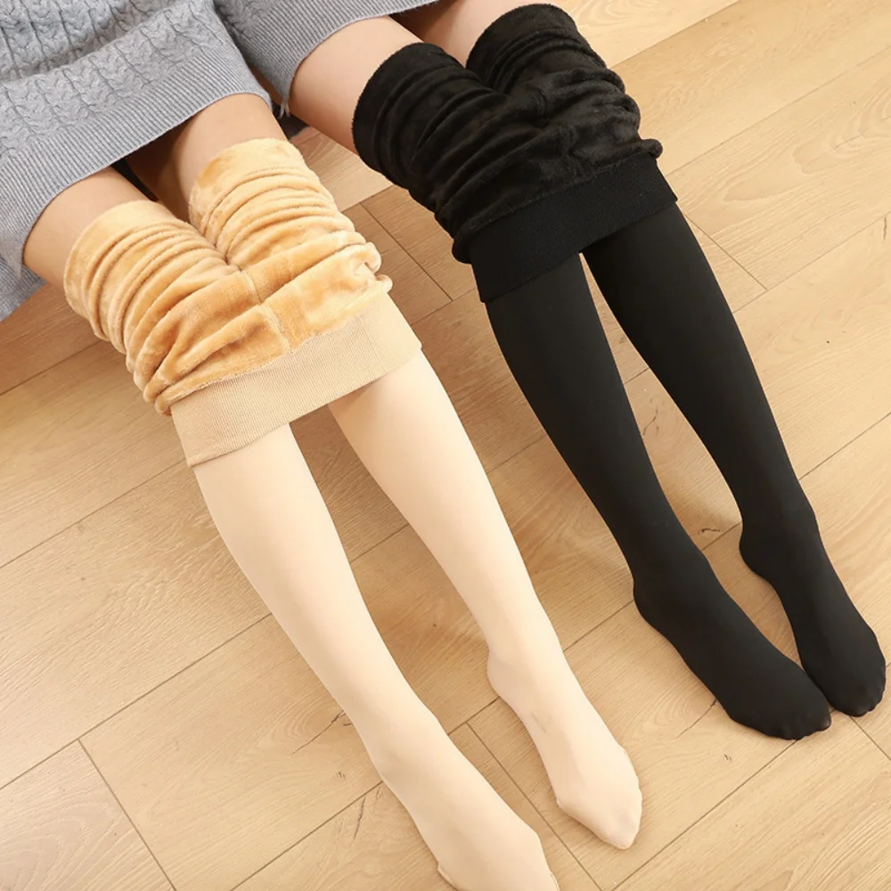 Women Thermal Leggings Winter Warm Sexy Elastic Translucent Pantyhose Female Fleece Thermal High Waist Slim Thicken Tight Pants