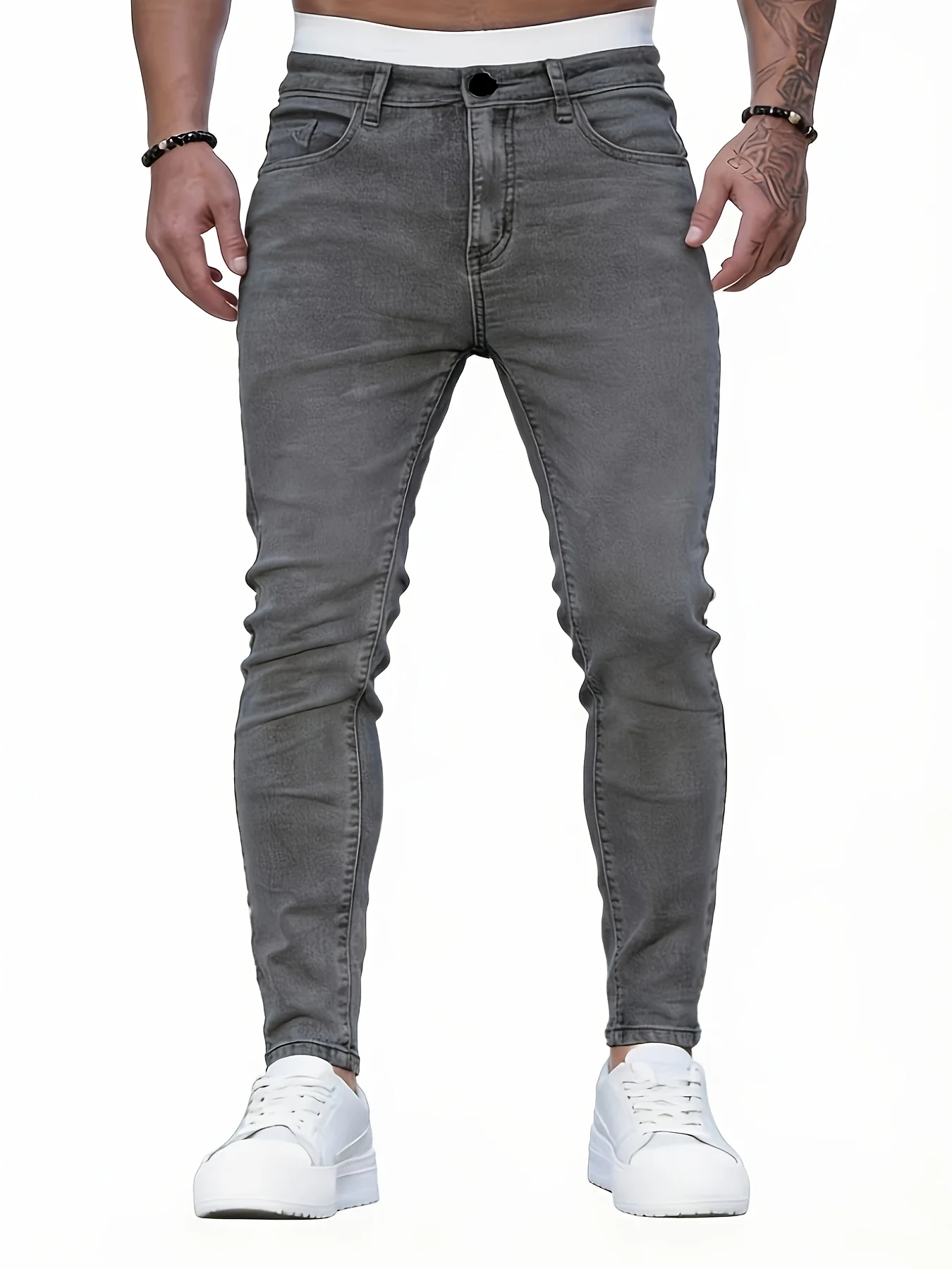 

Men's Slim Fit Jeans Grey Trousers Comfortable Stretch Denim Pants