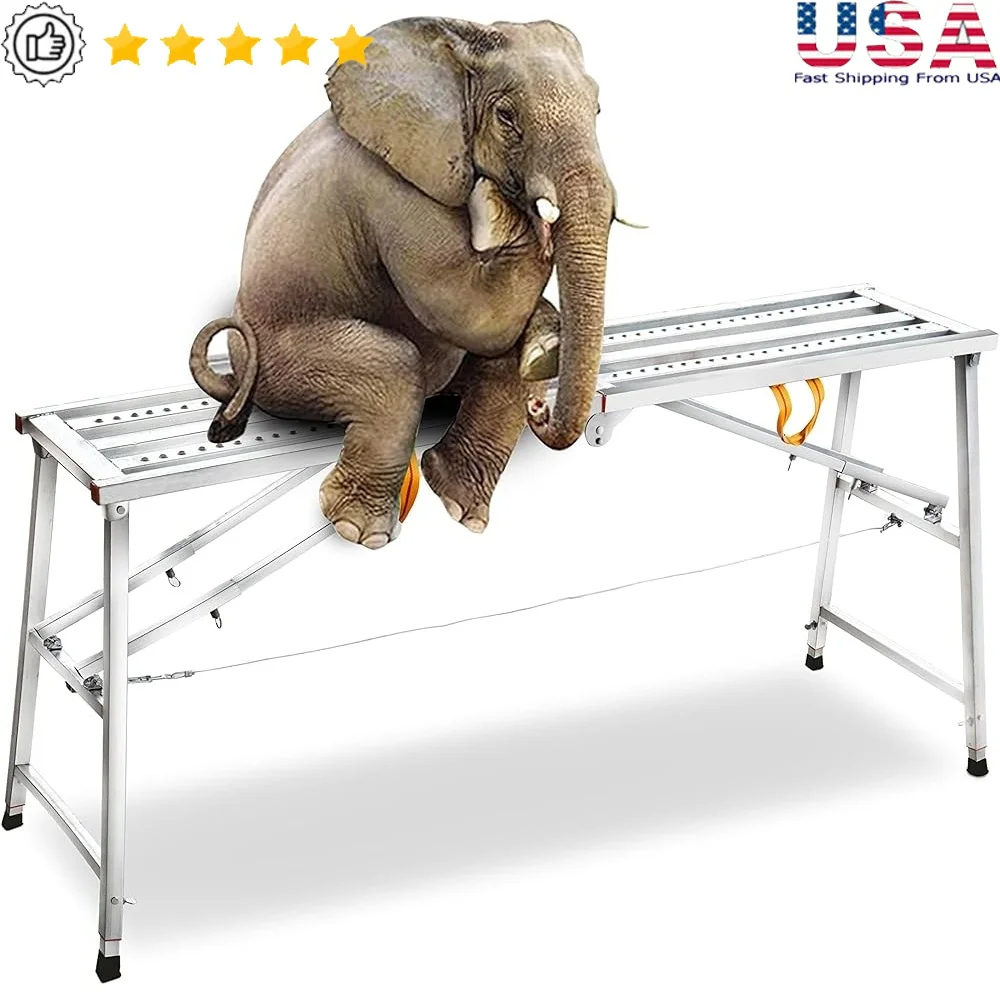 

Adjustable Steel Step Ladder 600lb Duty Rating Folding Scaffolding Platform RV Cleaning Painting Repairing Multi Purpose Use