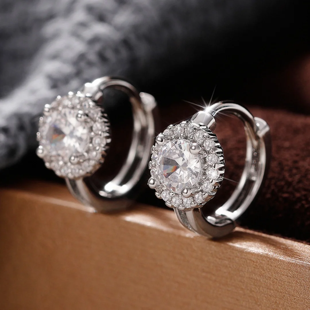 925 Sterling Silver Fashion Versatile Micro-set Zircon Full Diamond Ear Buckles & Hoops for Women