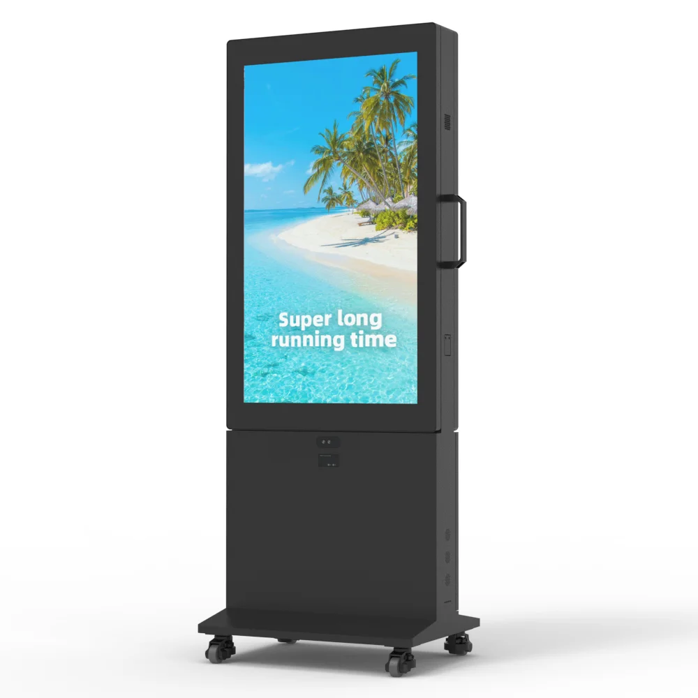 Waterproof Portable 43-Inch Smart Battery-Powered Digital Signage LCD Display Advertising Floor Standing Outdoor Movable Kiosk