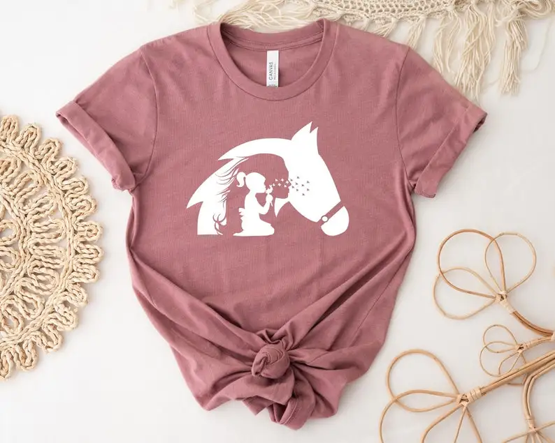 

Horse Woman Girl Dandelion Shirt, Cute Horse Lover Short Sleeve Top Tees O Neck 100%Cotton Fashion Streetwear y2k Drop Shipping