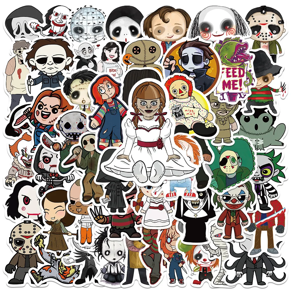 Vinil adesivos com personagem do filme de terror, 50pcs, mistura engraçada, legal, diy, telefone, carro, laptop, geladeira, anime, brinquedo