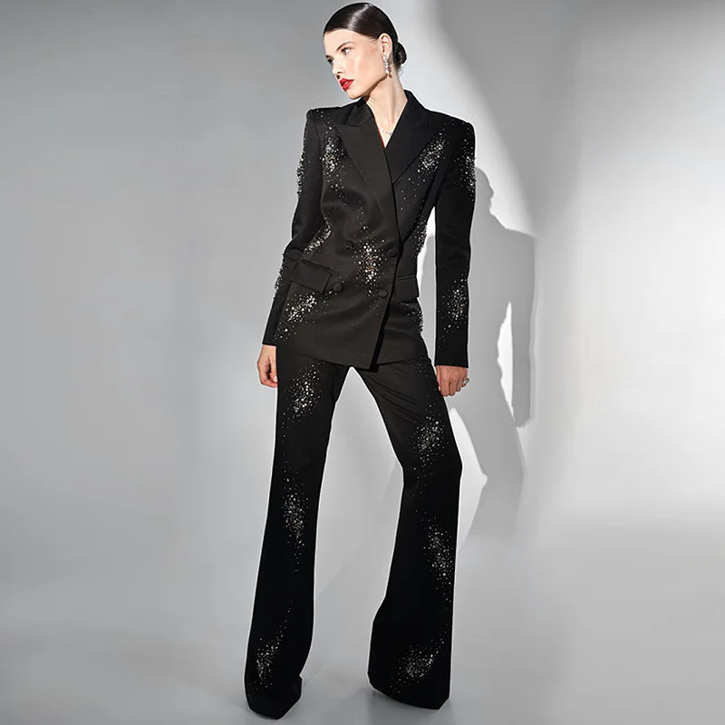 2025 Star Fashion New Heavy Industry Nail Bead Hot Stamping Suit Jacket Long Pants Two-Piece Set