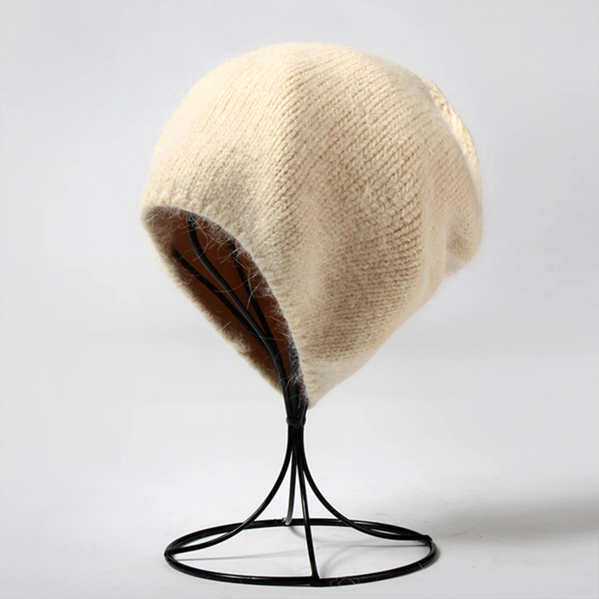 Unisex weiche, dünne Hasenhaar-Slouchy-Strickmütze, Strumpfmütze, Winter, warm, Bonbonfarben, Ski, winddicht, Mütze, einfarbig, modische Beanie-Mütze – Detail 7