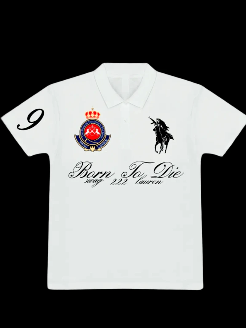 BORN TO DIE Original Color Block Print Double-Process Shoulder Slimming Street Style Polo Shirt Short Sleeve for Men and Women