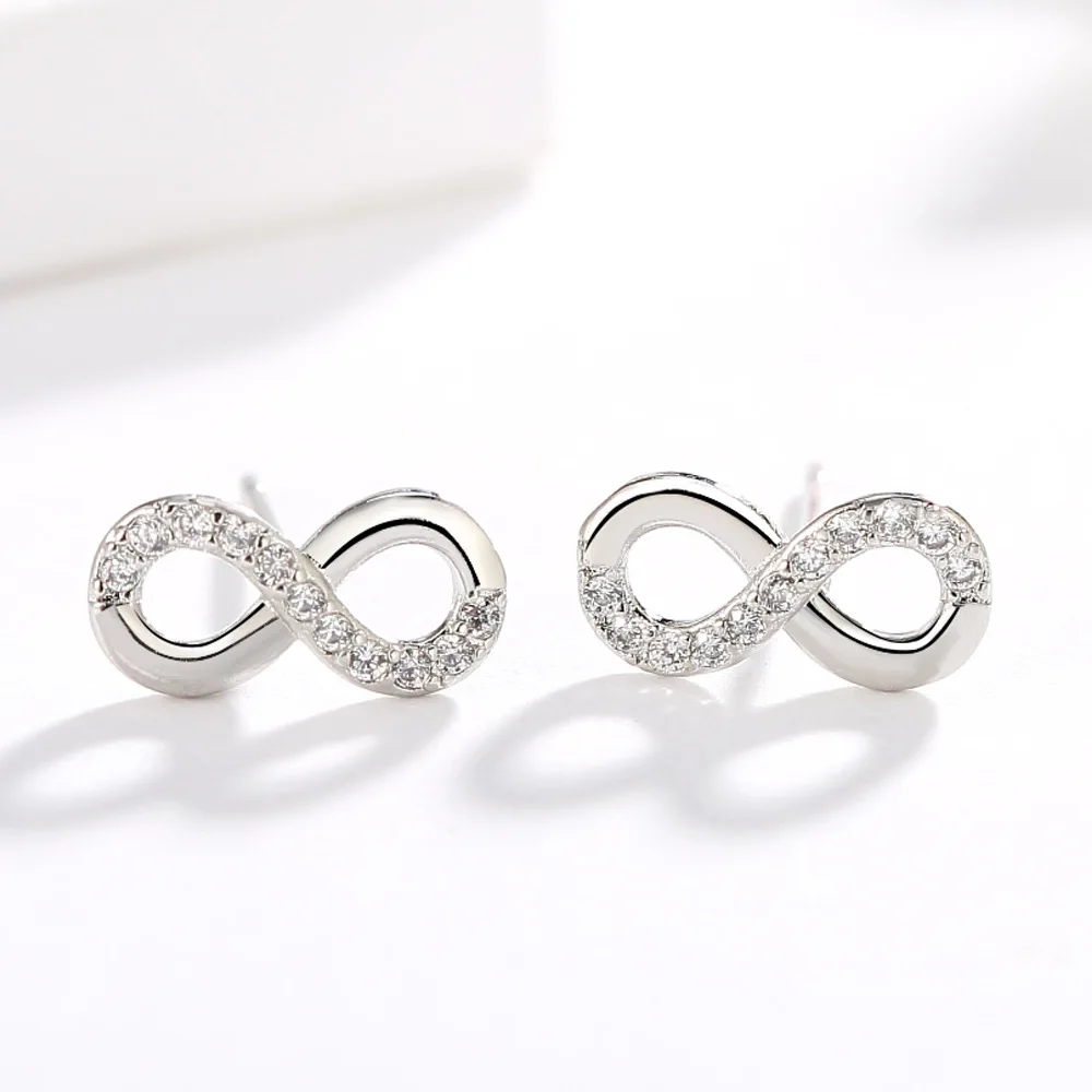 

Fashion 925 Silver Needle Infinity Love Endless Symbol Plata Stud Earrings For Women With CZ Knot Girl Earrings Silver Jewelry