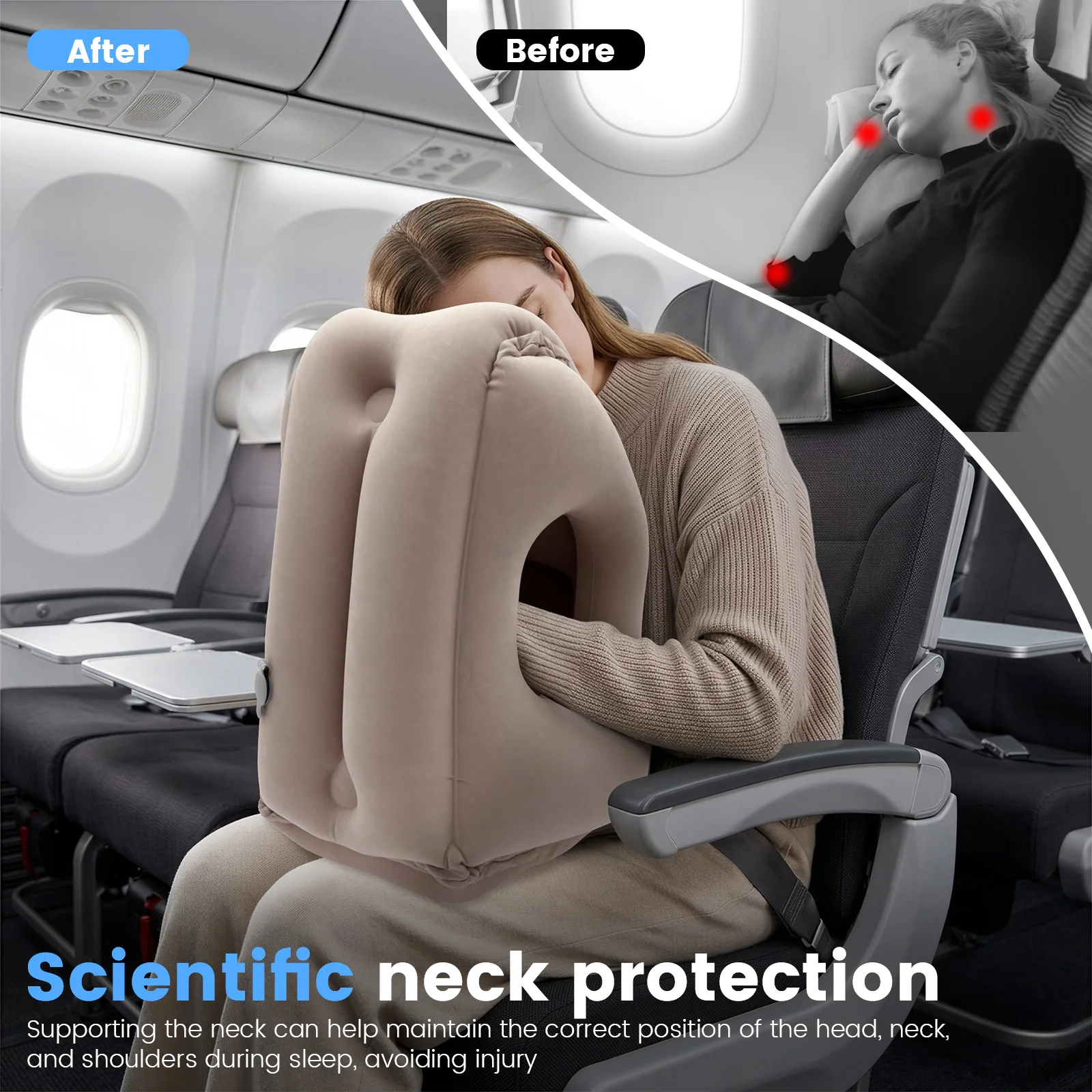 Inflatable Travel Pillow Portable Headrest Chin Support Cushions Support Neck Pillow for Airplane Car Bus Train Office Nap Rest