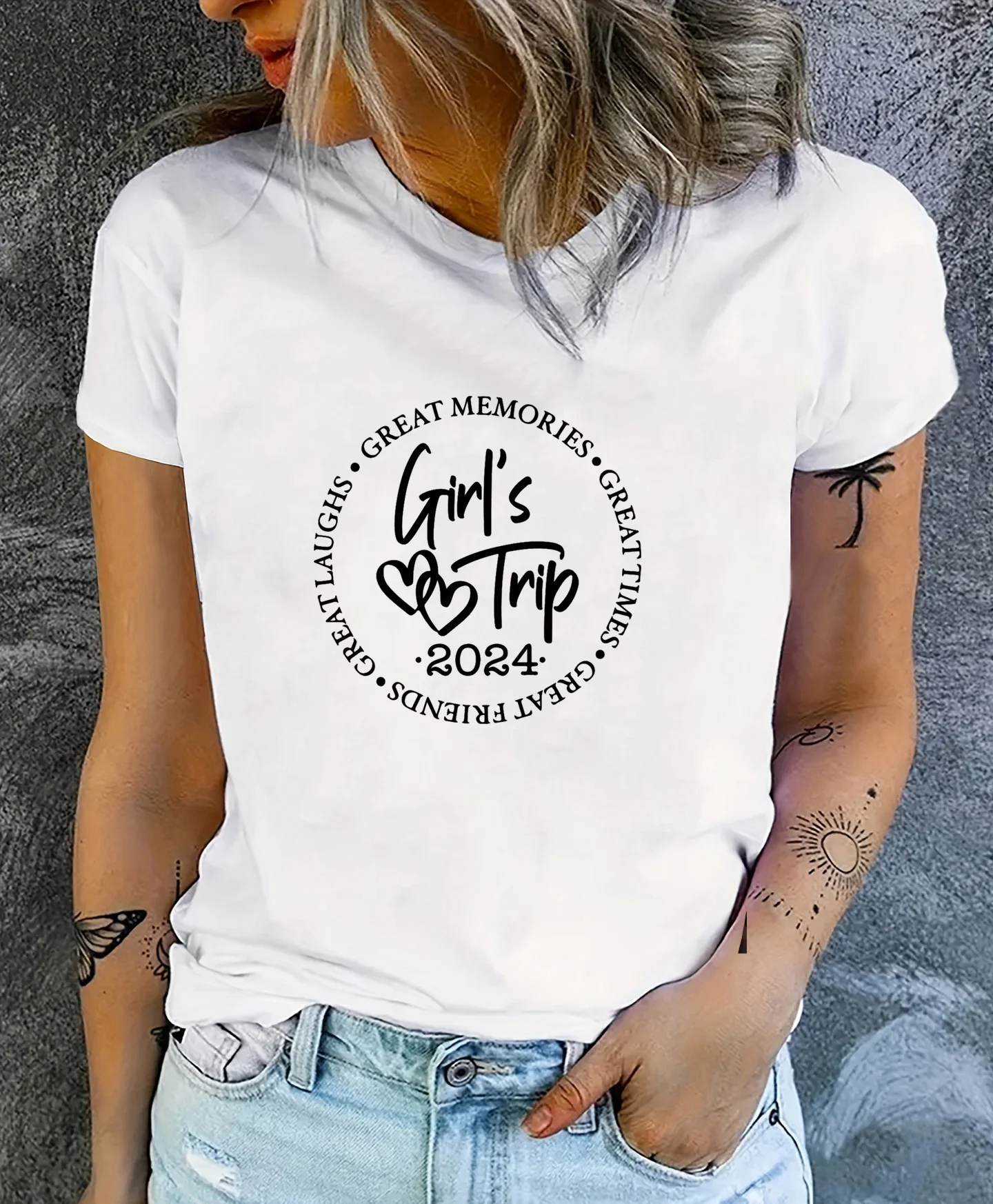 Funny 2024 Girl's Trip Letter T-Shirt Women's Fashion Round Neck Short Sleeve Shirt Travel T-Shirt Top