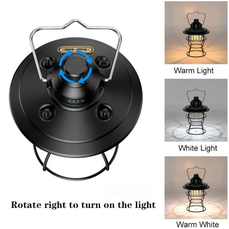 Imagem -03 - Lanterna de Acampamento Retro Luz de Suspensão ao ar Livre Lâmpada Vintage para Jardim Pátio Decoração do Partido do Natal Barraca de Recarga Usb Luz Noturna