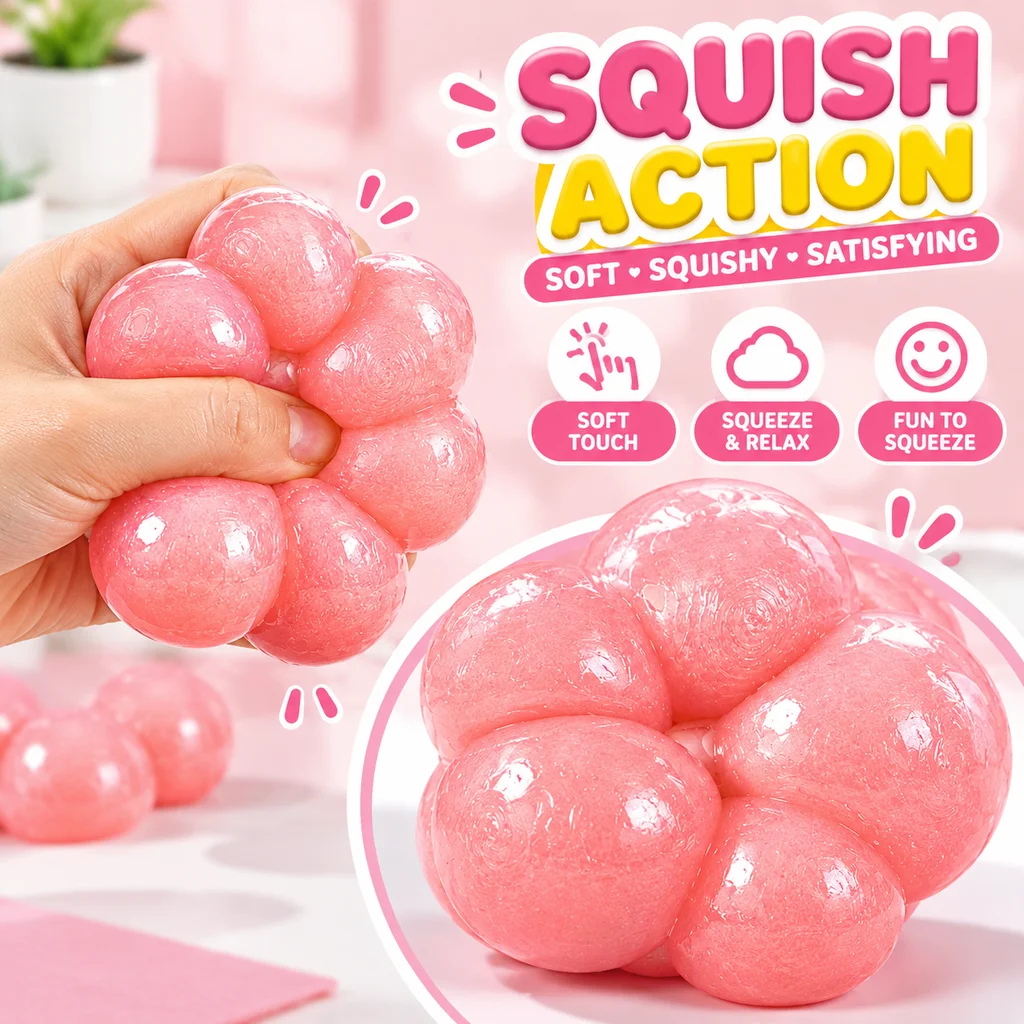 ASMR Peach Slushy Squishy Jelly Mochi Toy Translucent Pink Stress Relief Squeeze Ball Cute Desk Fidget Gift for Anxiety ADHD