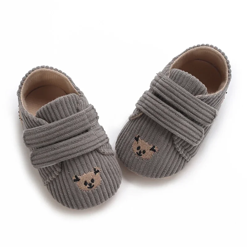 0–18 Monate Baby-Sneaker mit Bären-Stickerei für Jungen und Mädchen, Lauflernschuhe für Kleinkinder, weiche Sohle, Cord, lässige Babyschuhe – Detail 12