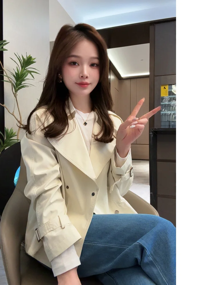 Xuanxuanchen Fashion New Wind Short Waist-Cinching Women's Jacket Outerwear Premium Feel Spring Autumn Flip-Collar Button-Up