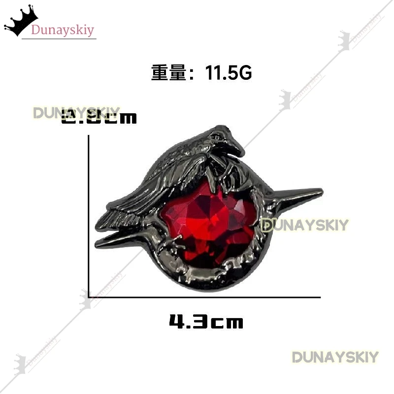 Love And Deepspace Sylus Brooch Necklace Cosplay 2.8*4.3cm Black Crow Badge Pendant Alloy Clothes Backpack Accessory