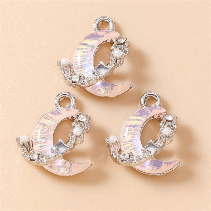 5 Stück 14 x 15 mm niedliche Kristall-Mond-Anhänger für die Herstellung von Ohrringen, Halsketten, Armbändern, DIY-Handwerk, Schmuckzubehör – Detail 14