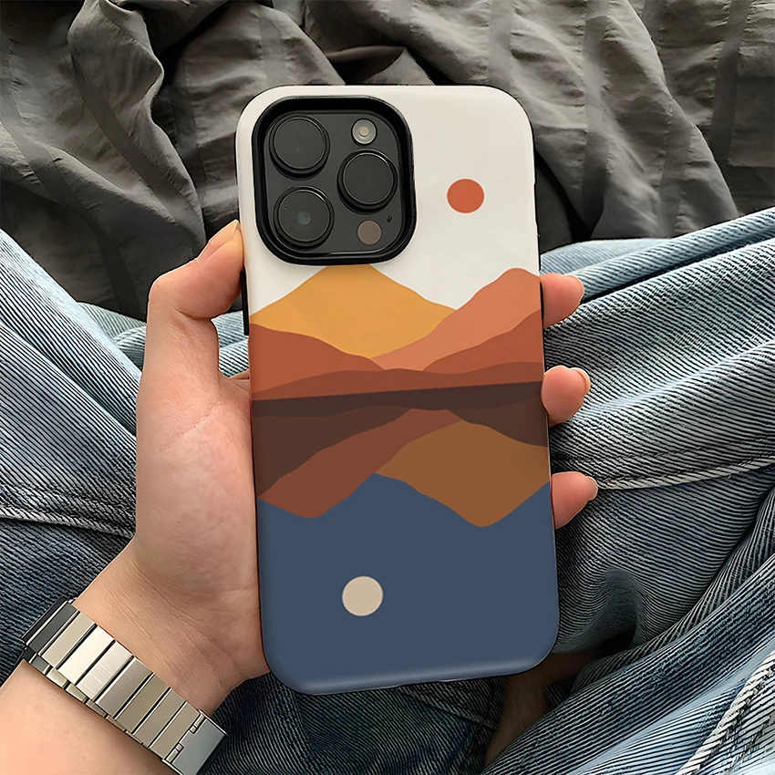 아이폰 17 16 15 14 13 Pro 12 11 Max Plus 16Pro용 마그네틱 폰 케이스, 고급 선셋 페인팅 디자인, 낙하 방지 15Pro 커버