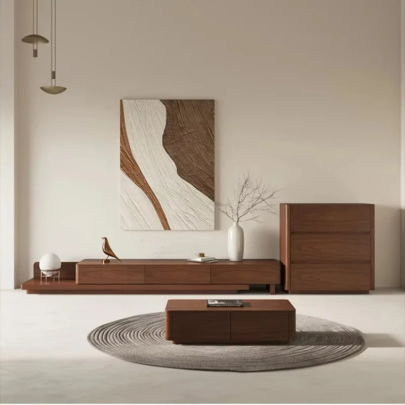 

Hot Sale Tv Stand and Coffee Table Walnut High Quality Wood Furniture Floor Standing TV Cabinet