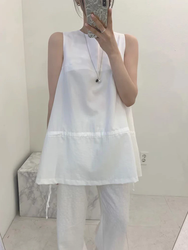

Liangliang Lazy Sle Dstring Design Svel irt женский летний новый универсальный белый топ удобный свободный крой для поездок на работу...