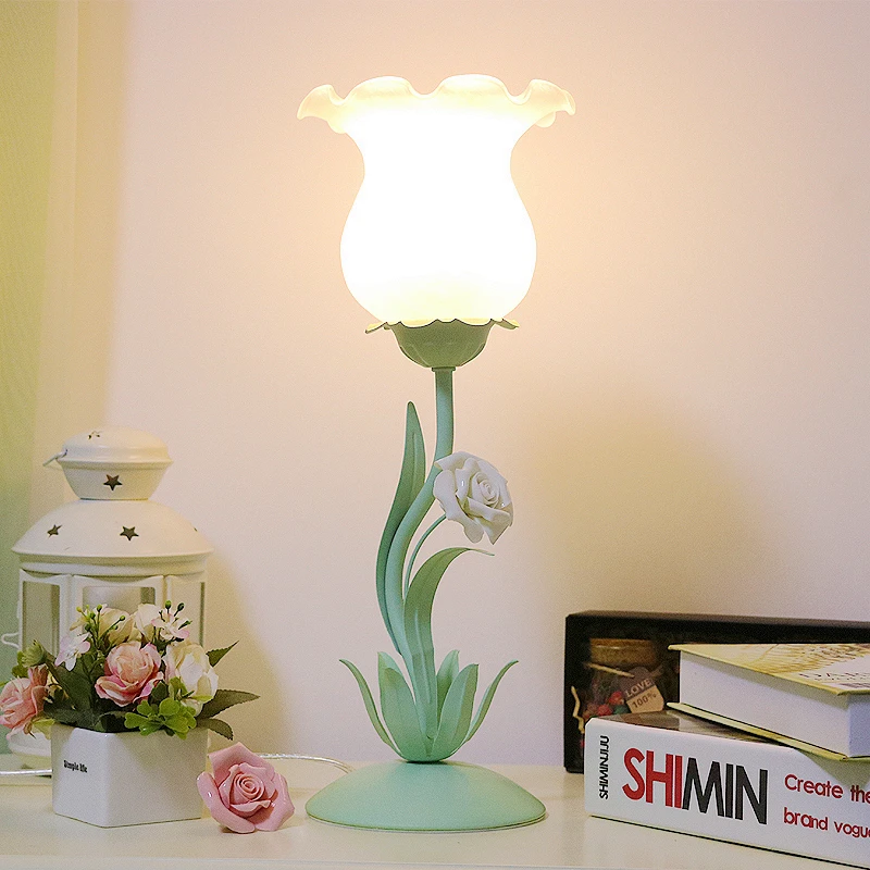 XL Lamp Bedroom Study Dressing Table Desk Children's Room Romantic Flower Fresh Lamp