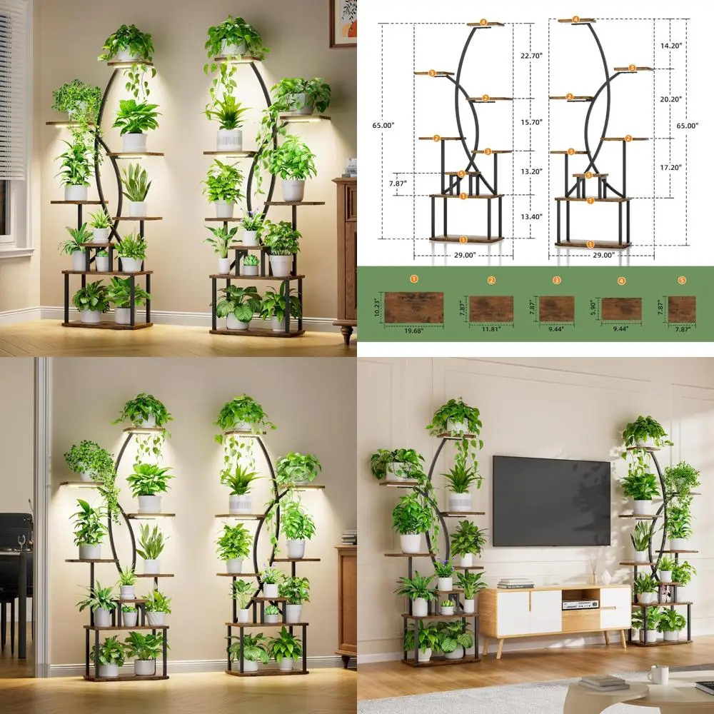 

8-Tier Indoor Plant Stand with Metal Corner Shelves and Grow Lights for Multiple Large Plants