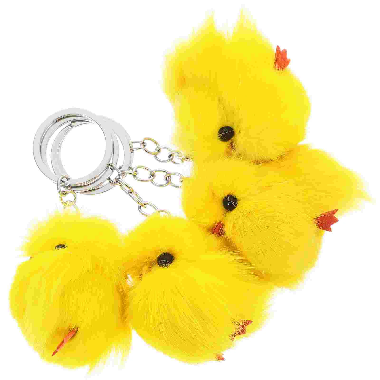 4 Pcs Chick Keychain Yellow Purse Stuffed Animal Carrot Plush Chicken Girl Toys