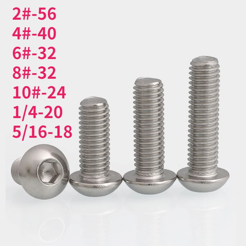 UNC 2 #   4 #   6 #   8 #   10 #   1/4 5/16 304 A2-70 Śruby z łbem okrągłym ze stali nierdzewnej z łbem sześciokątnym i gniazdem sześciokątnym Śruby imbusowe z łbem guzikowym