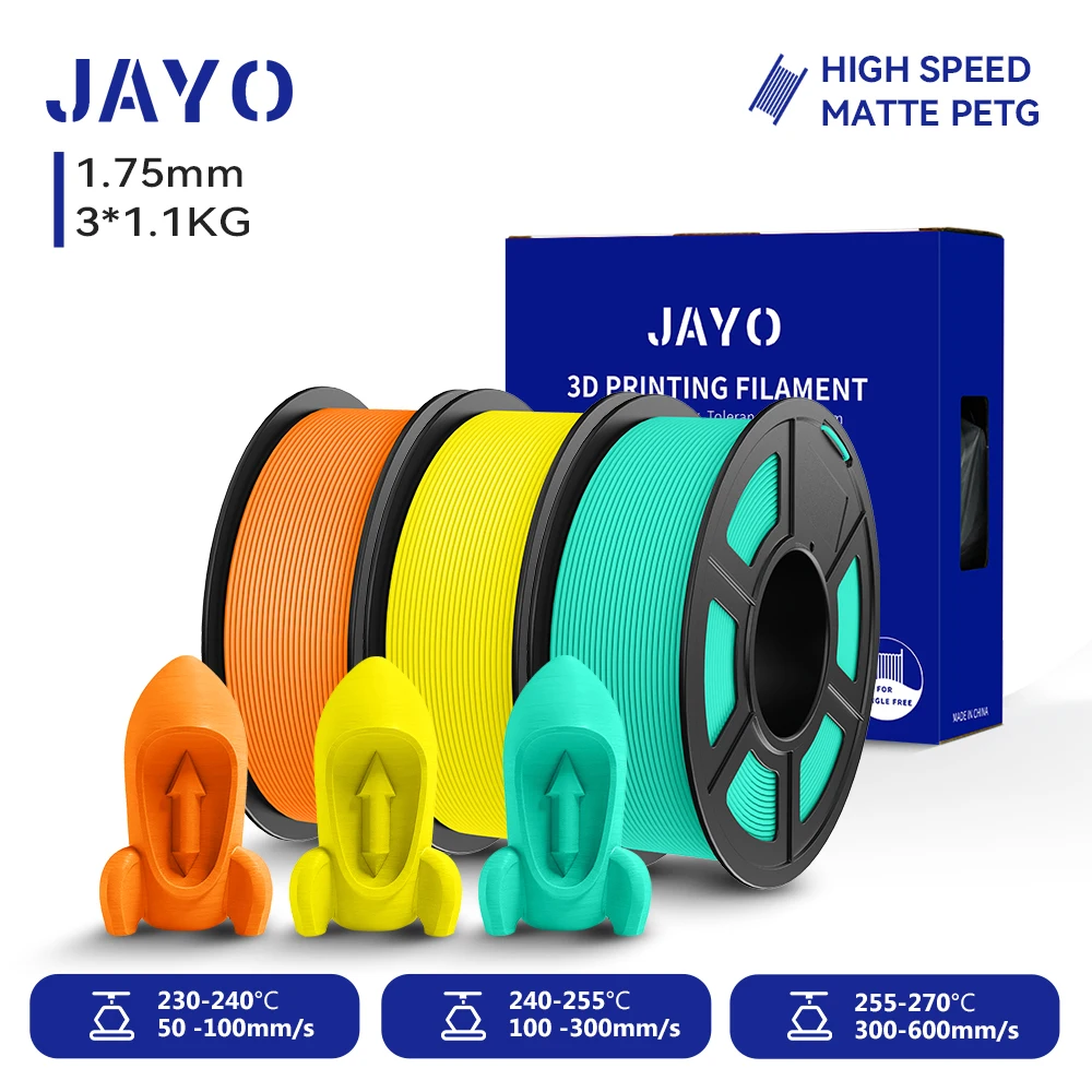 JAYO 3Rolls 3D PETG / Hoge snelheid mat PETG 3D-filament 1,75 mm 30 mm/s - 600 mm/s Printbereik PETG 3D-printerfilament voor 3D