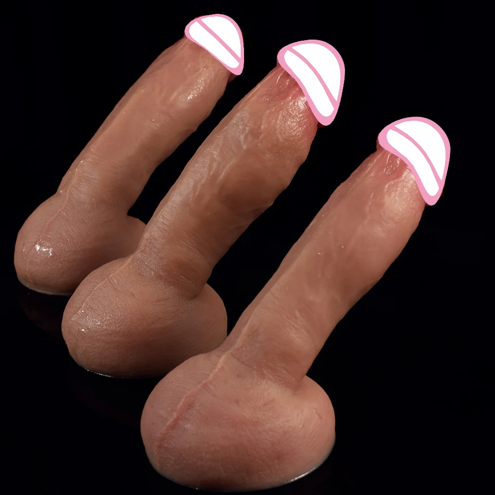 Consolador grueso realista con sensación de piel suave, 3 tamaños, masturbación para adultos, pene de silicona, tapón Anal para pene grande, juguete sexual 18+ para hombres y mujeres Gay