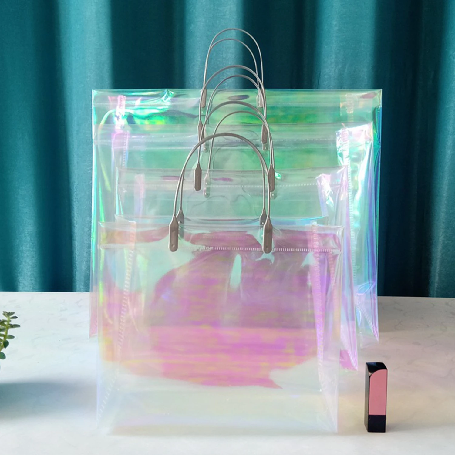 Fashion Women Clear Tote PVC Laser Waterproof Transparent Handbag Female Large Shopper Shoulder Bag Summer Beach Portable Pouch