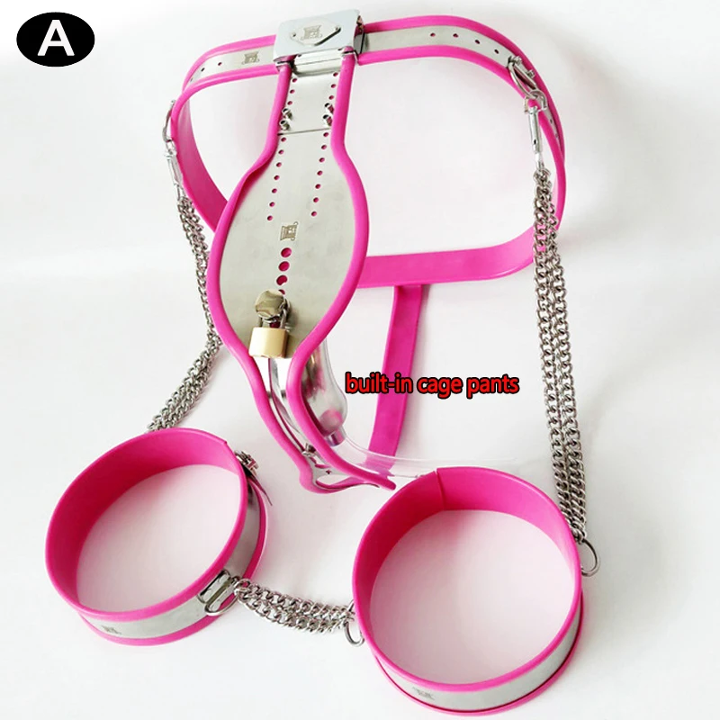Men/Women Stainless Steel Chastity Belt Set Thigh Ring Cuffs BDSM Bondage Cbt Chastity Lock Penis Cock Cage Sex Toys for Couples