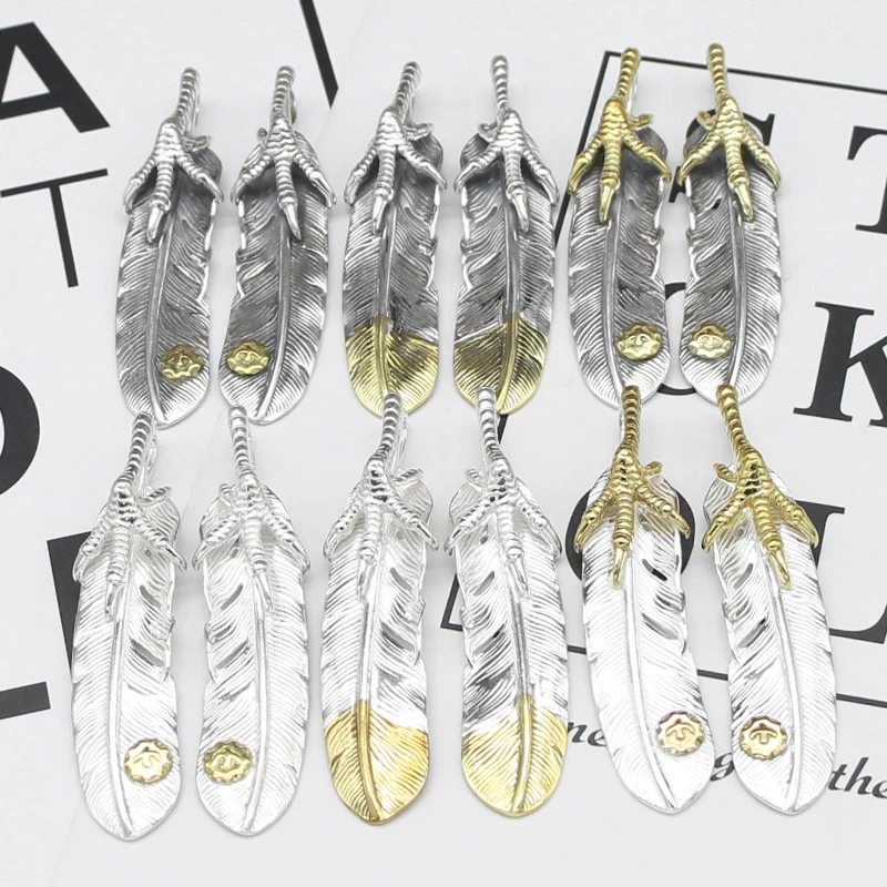 Punk New Stream s925 Pure Silver Eagle Flying Eagle Claw Feather Pendant Japanese Jewelry Retro Pendant