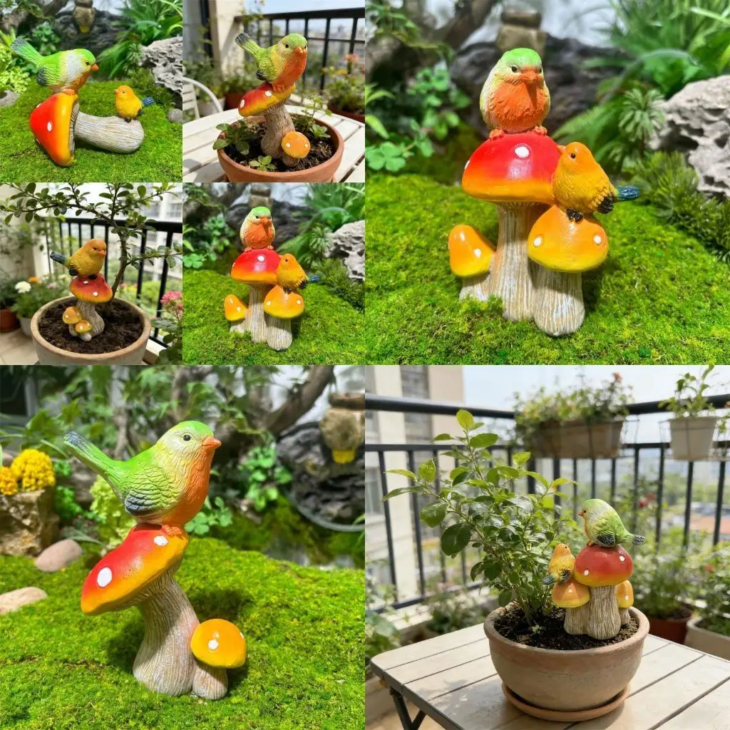 Mushroom Bird Garden Statue Mushroom Bird Statue Resin Figurine for Outdoor Yard Garden Decoration Garden Decoration Gift KXRE
