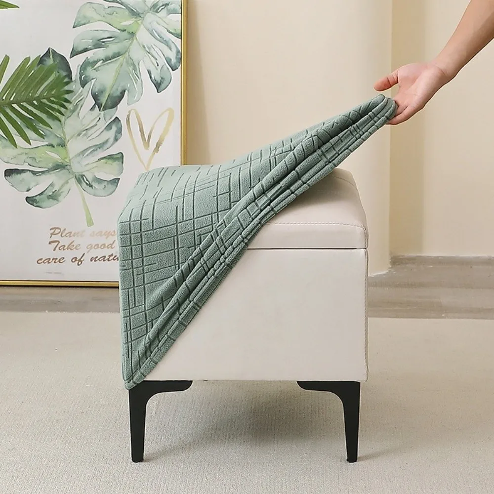 Durable Elastic Jacquard Ottoman Cover T-Shape Soft Footrest Slipcover Solid Color Square Stool Cover Home Decor