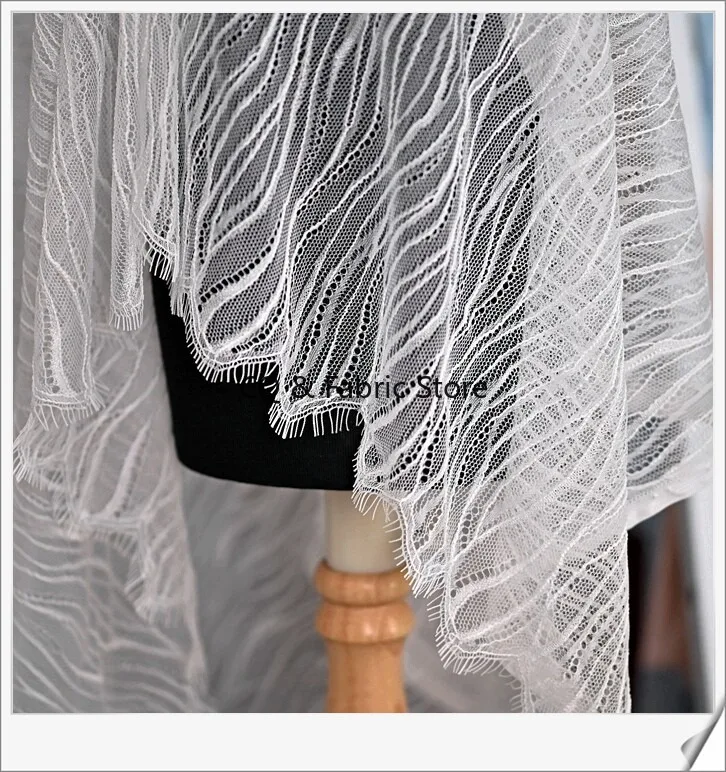 

3M long 33 Colors Wave pattern embroidery Eyelash Chantilly Lace Fabric For Lady Underwear ,Girl Dress, Wedding, Gown,DIY Sewing