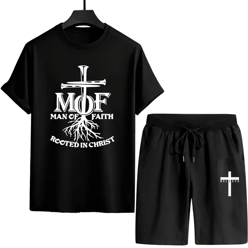 Quick Dry T-Shirt and Shorts Sports Outfit Gym Training Lightweight Tees Tracksuit Comfort Jesus Christ Men's Athletic Wear Set