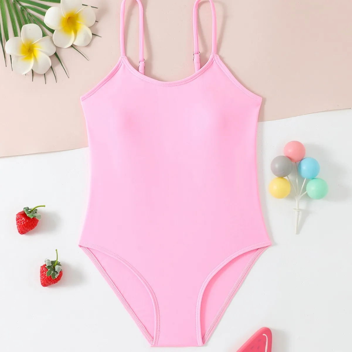 Toddler Baby Girl One-Piece Swimsuit Solid Beach Wear Monokini Sleeveless Beachwear U-Neck Bathing Suit Kid Swimwear
