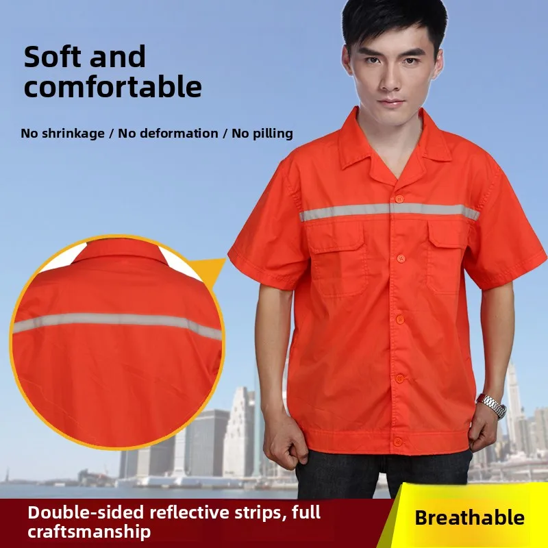

ort Sve Work orms Orange Cotton Blend Garment for Auto Repair Site Sanitation Workers Summer Season Industrial Apparel