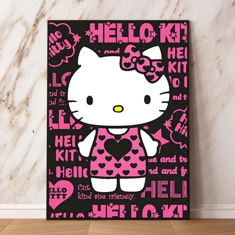 Canvas Artwork Painting Hello Kittys Rock Poster Toys Decorative Picture Print Wall Living Room Decoration Paintings Modern Home