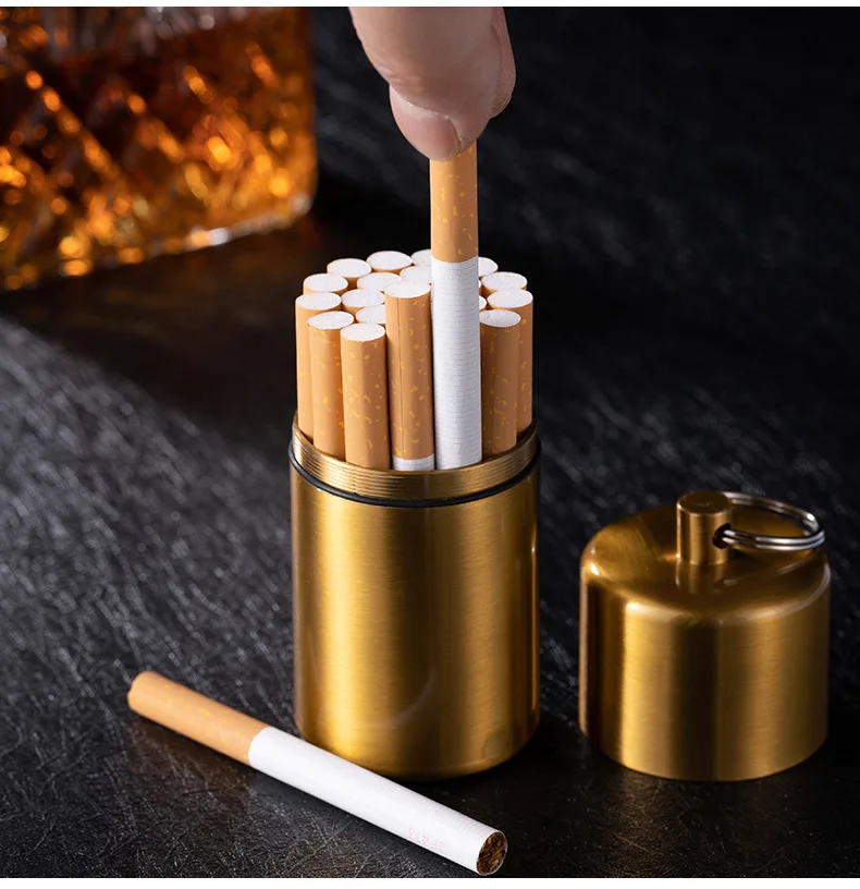 Portable Thick Cigarette Case with Hanging Ring Sealed Waterproof Metal Can 80mm Diameter 10 20 capacity