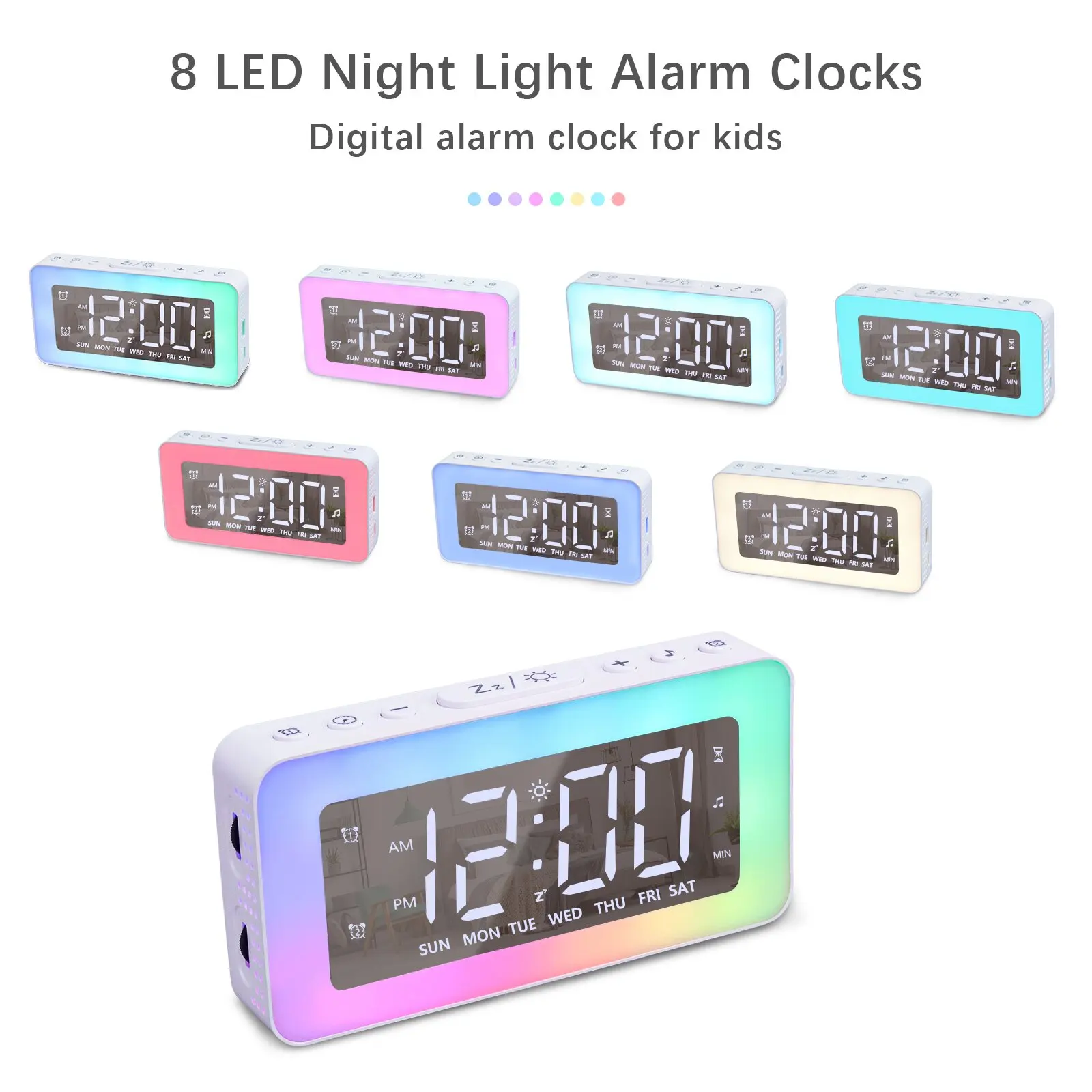 LED Digital Glowing Desk Clocks Night Light Function 5V USB Dual Alarm Clocks RGB Colorful Dimmable Snooze Modes For Living Room