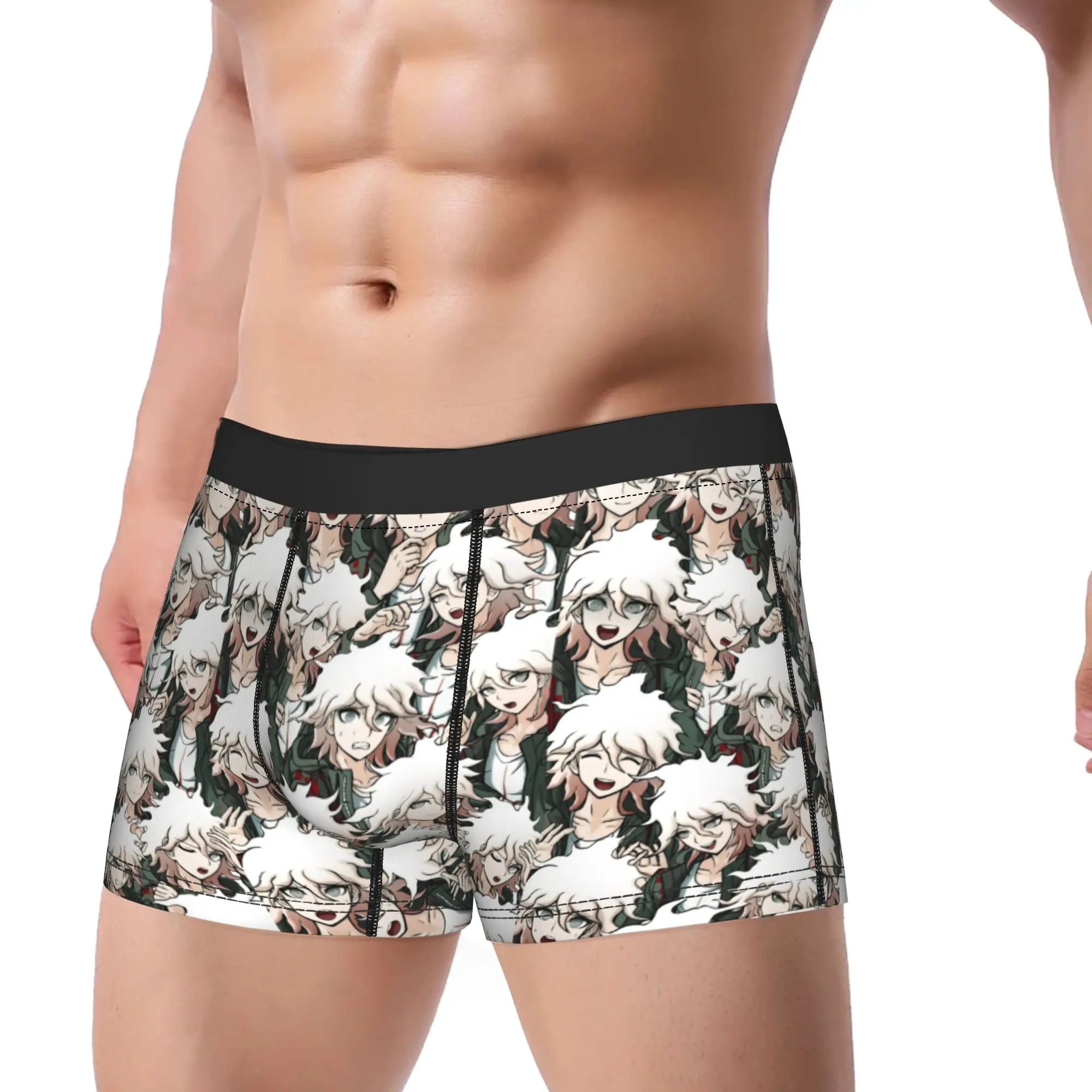 Men's Nagito Komaeda Anime Long Underwear Danganronpa Game Funny Boxer Briefs Shorts Panties Male Soft Underpants Plus Size