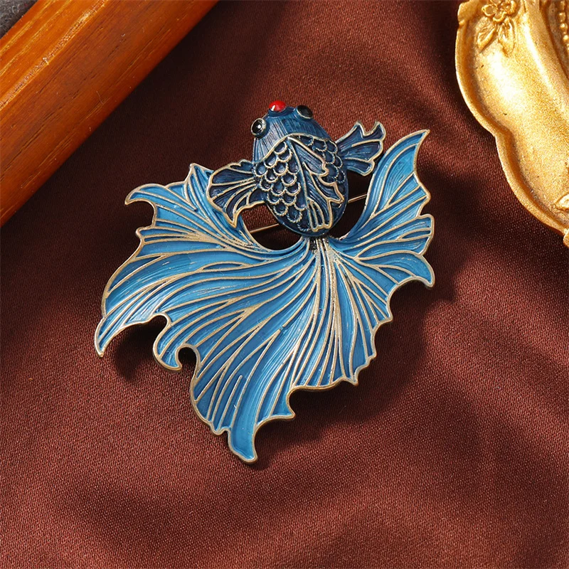 Chinese Style Blueing Drip Oil Goldfish Brooches For Women Men Elegant Lucky Enamel Fish Brooch Office Party Jewelry Gift
